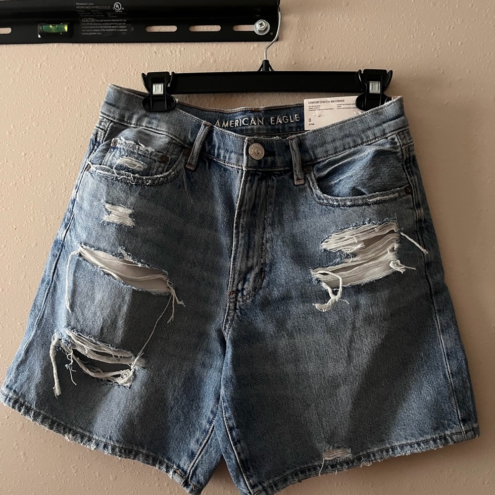 American Eagle Outfitters Women's Light Blue Ripped Jean Shorts